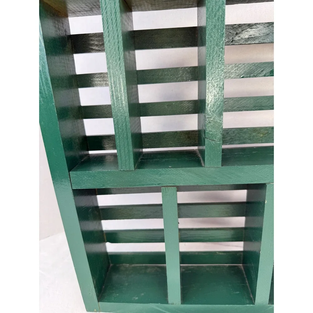 Vtg Green Granny Cottage Wooden House Shadow Box Wall Shelf Display Cubby 22.5in